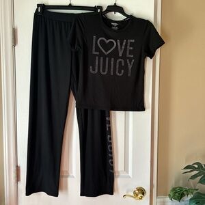 Juicy Couture Love Black Ribbed Pajama Sleepwear Set w/rhinestones ~ Size Small